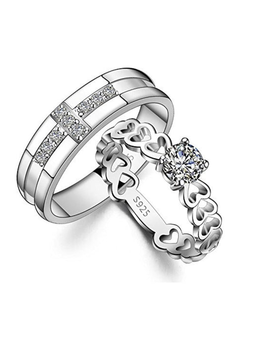 Rhodium Plating Cubic Zirconia Ring Set