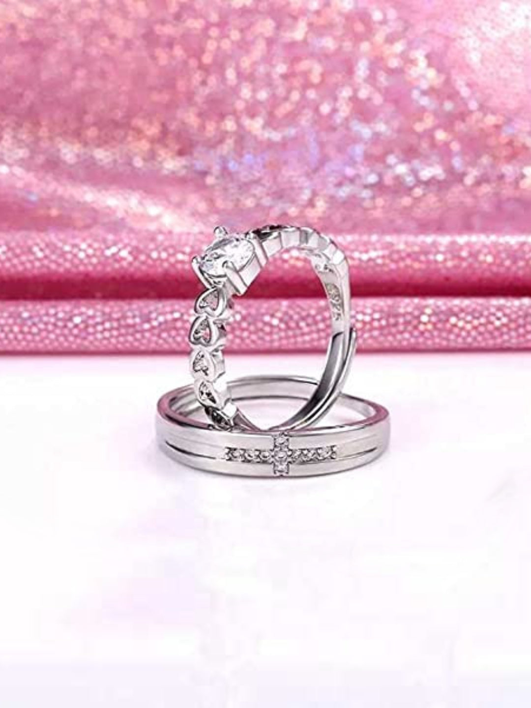 Rhodium Plating Cubic Zirconia Ring Set