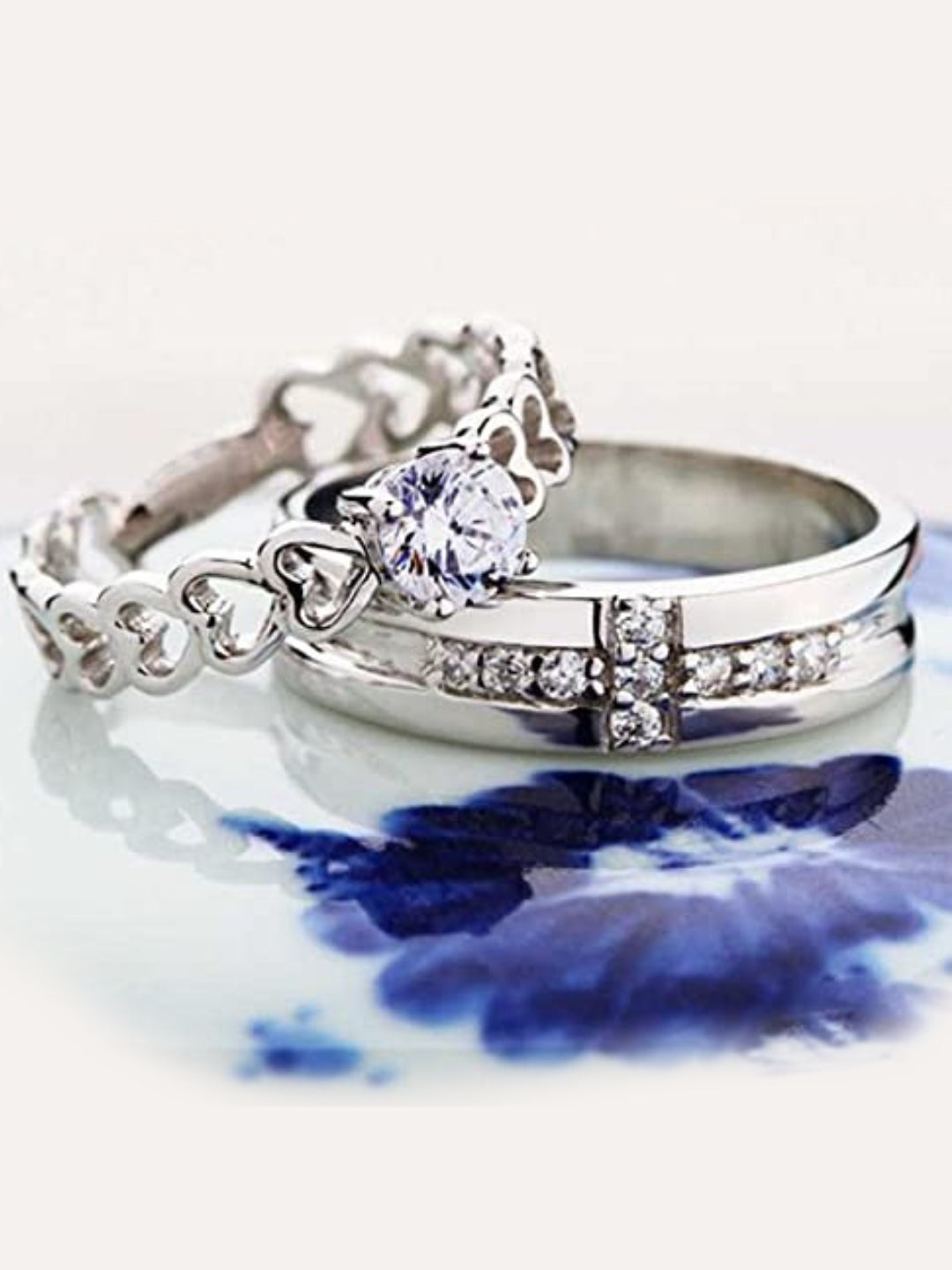 Rhodium Plating Cubic Zirconia Ring Set