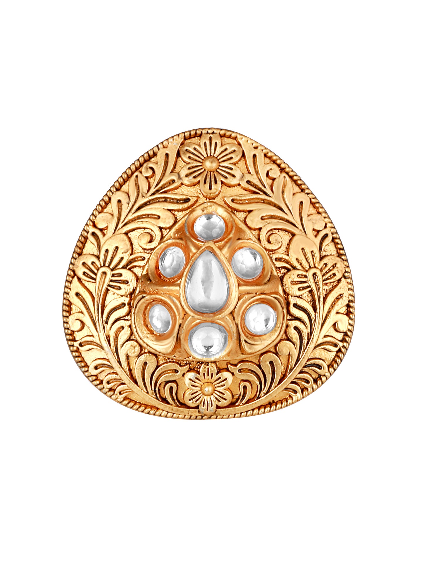 Gold Plated Stone Studded Adjustable Finger Ring