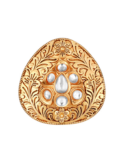 Gold Plated Stone Studded Adjustable Finger Ring
