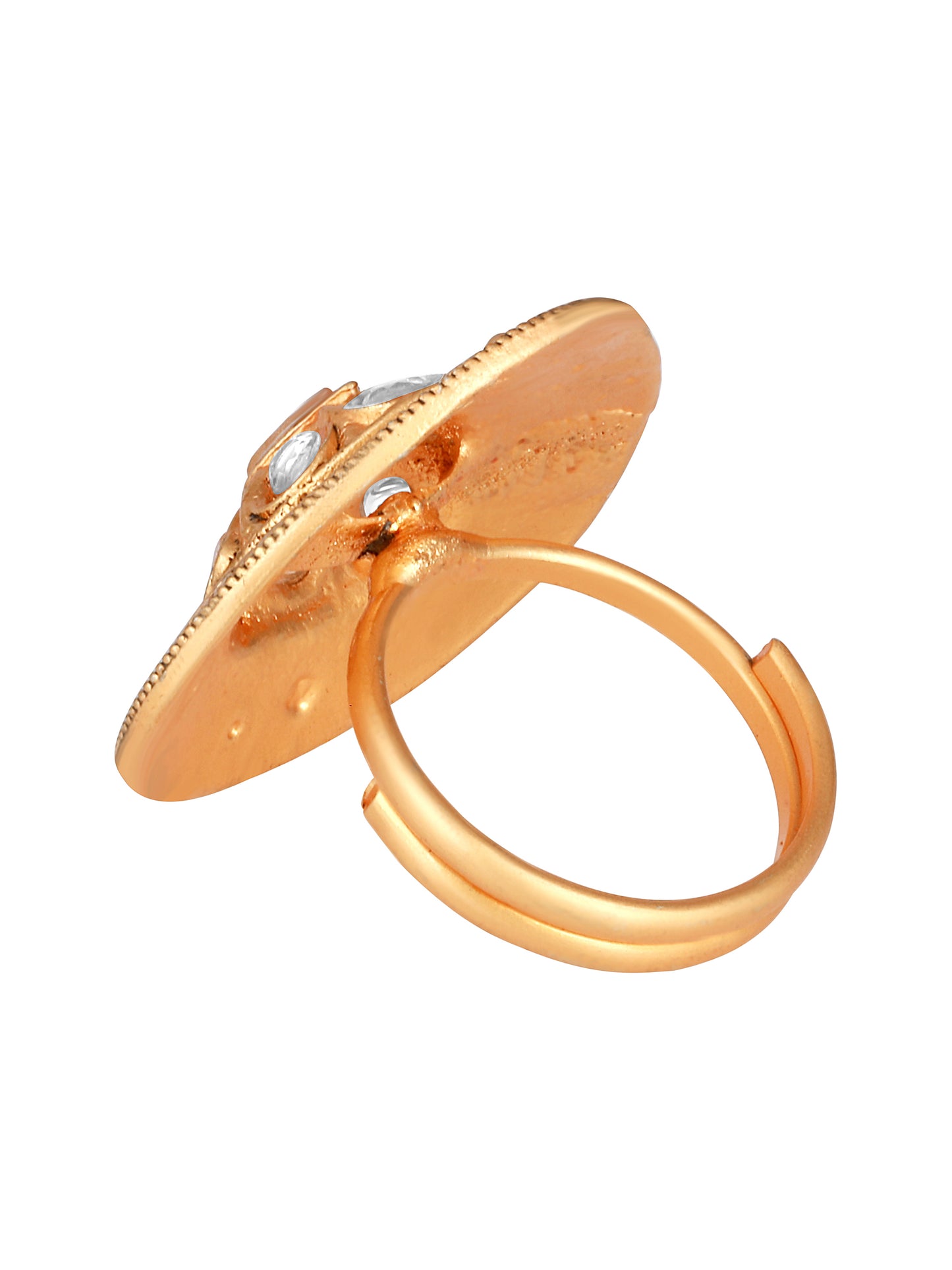 Gold Plated Stone Studded Adjustable Finger Ring