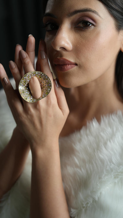 Elegant Gold-Tone Crystal Designer Ring