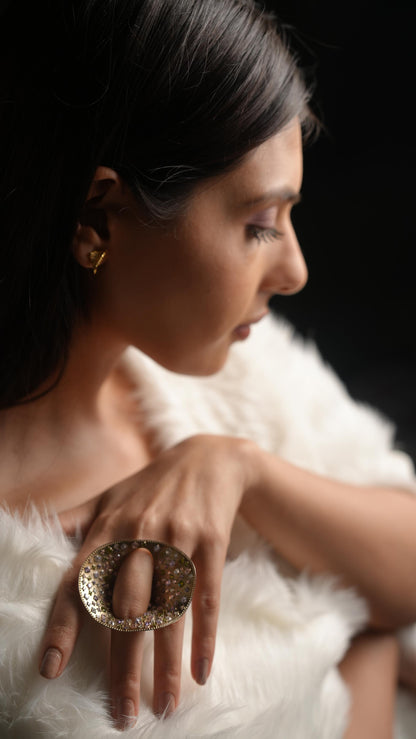 Elegant Gold-Tone Crystal Designer Ring