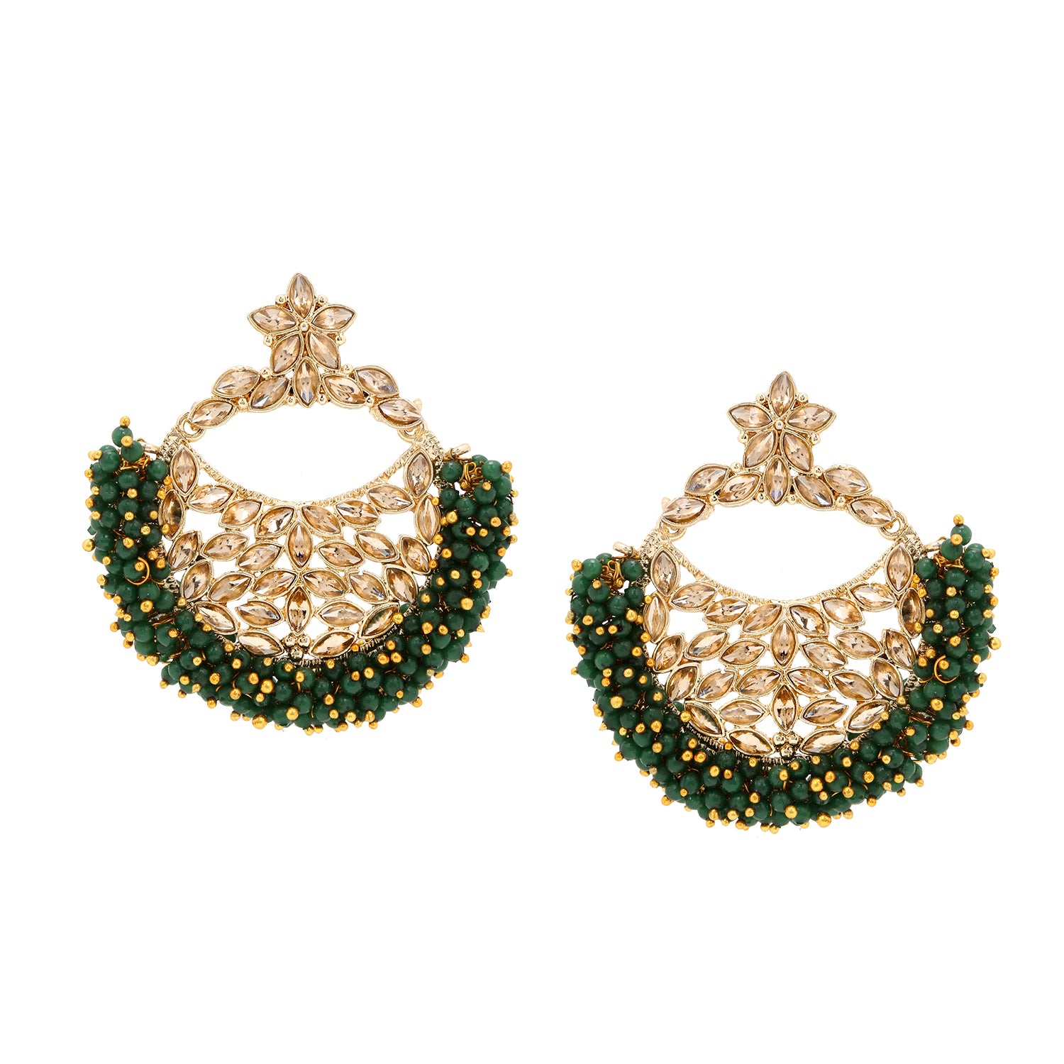 Ethnic stone studded & pearls beaded dangle earring