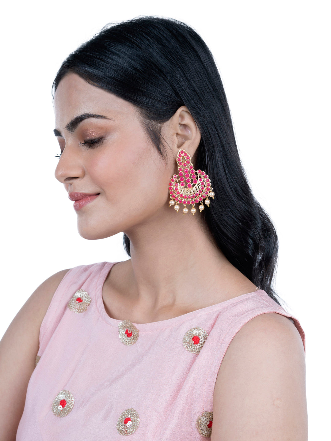 Pink stone studded dangler earring for women