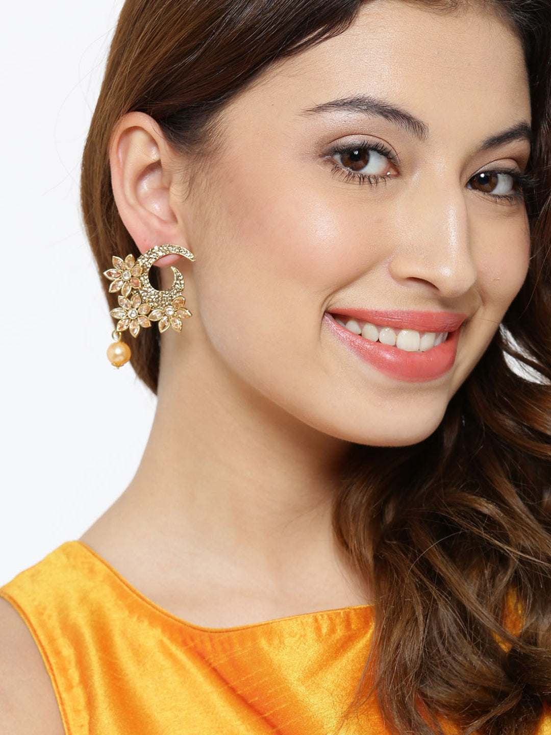 Stone studded gold plated dangler earring