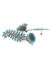 Blue Silver-Plated Peacock Shaped Jhumkas