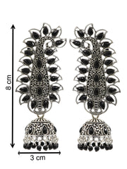 Silver-toned Black peacock shaped Jhumka Earring