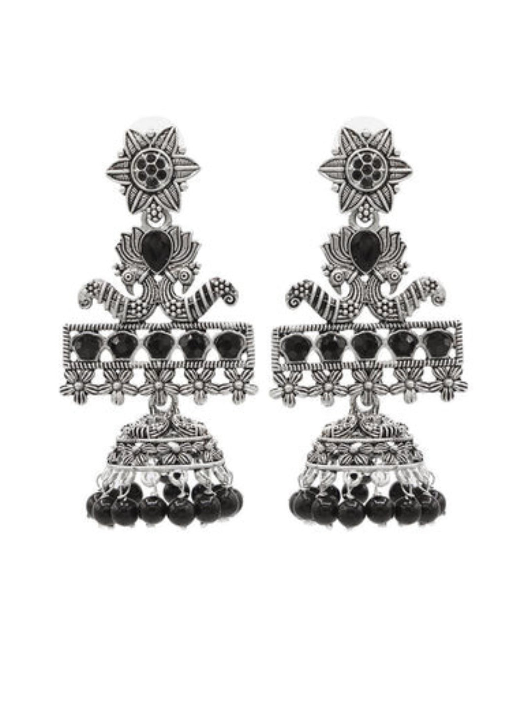 Silver-Plated Contemporary Jhumkas Earrings