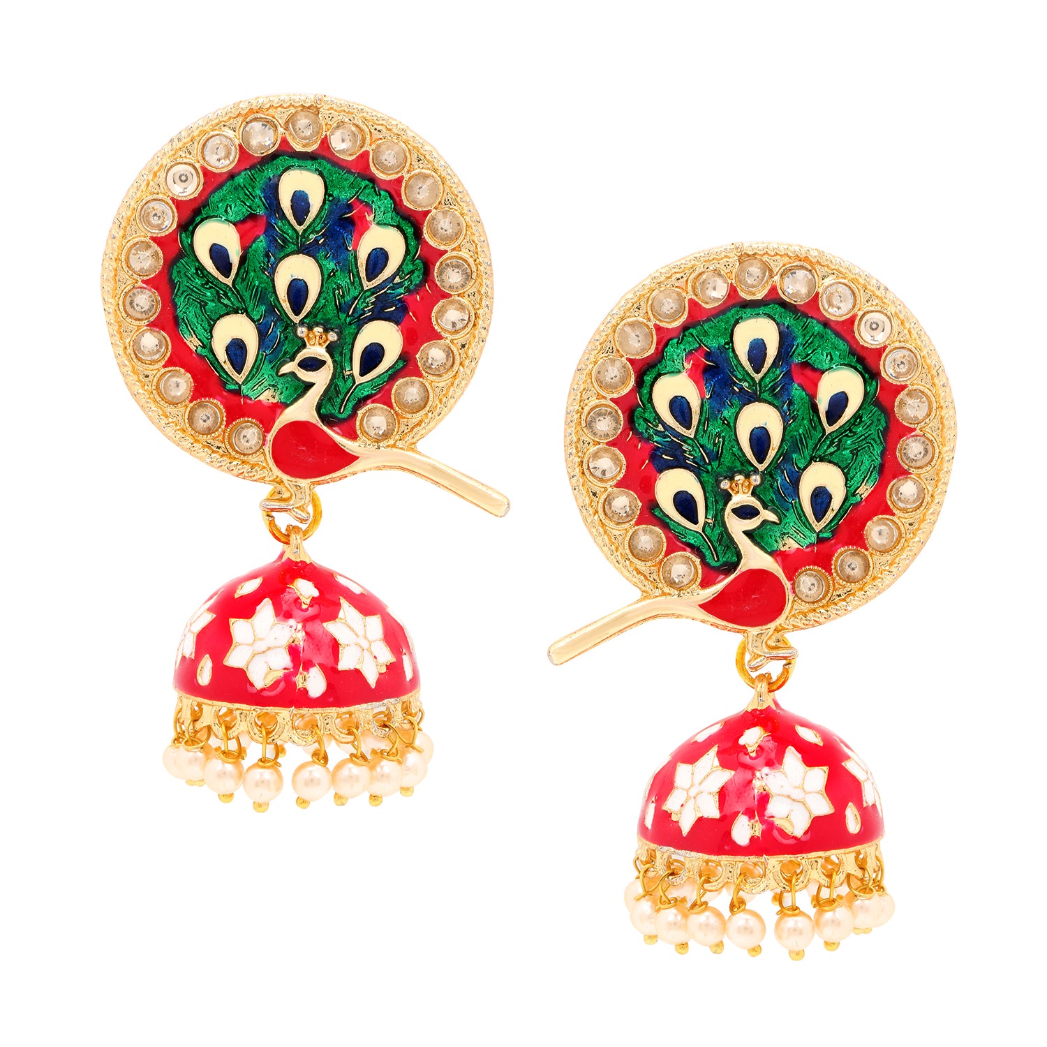 Red Dome Shaped Jhumkas Earring