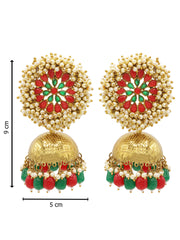 Gold-Plated Artificial Stones And Beads Studded Dome Shaped Jhumkas Earrings