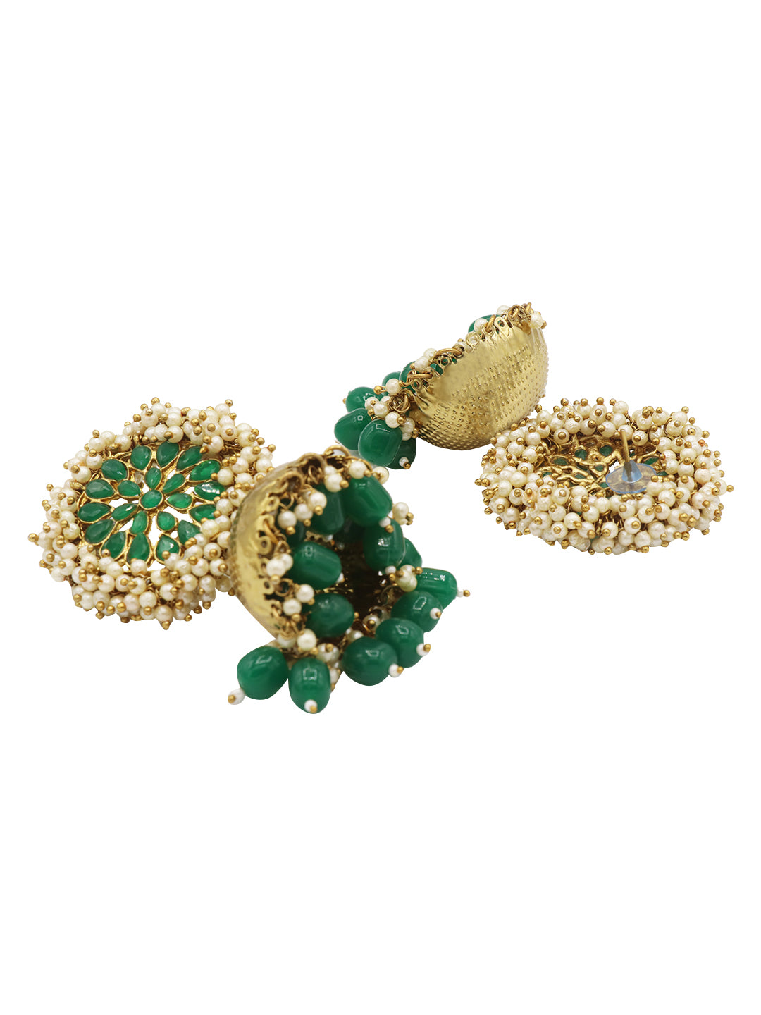 Green Gold-Plated Ethnic Jhumkas Earrings