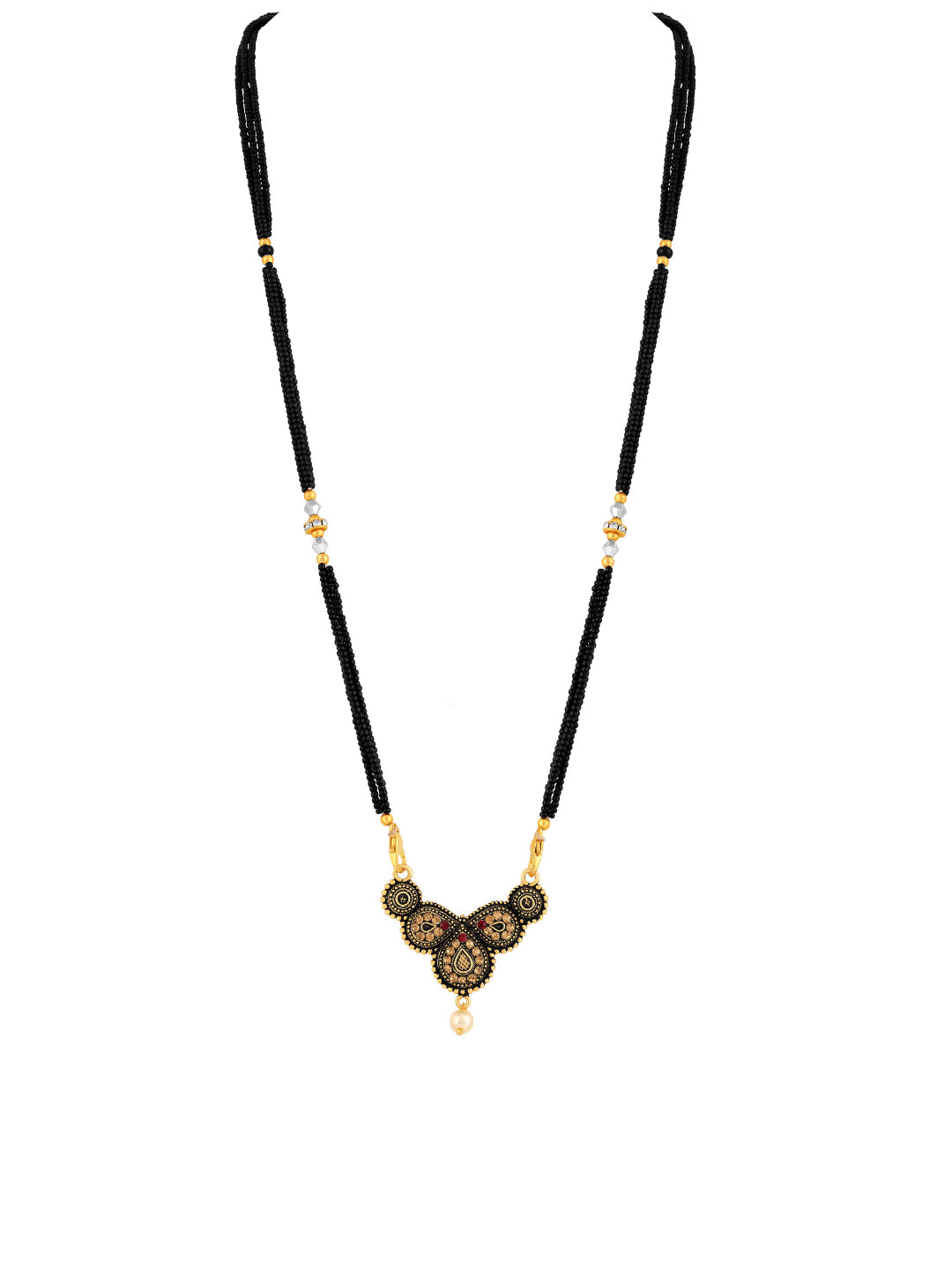 Gold Plated Stone Studded & Beaded Mangalsutra