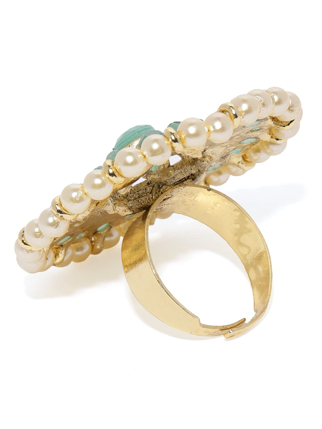 Gold plated stone studded finger ring