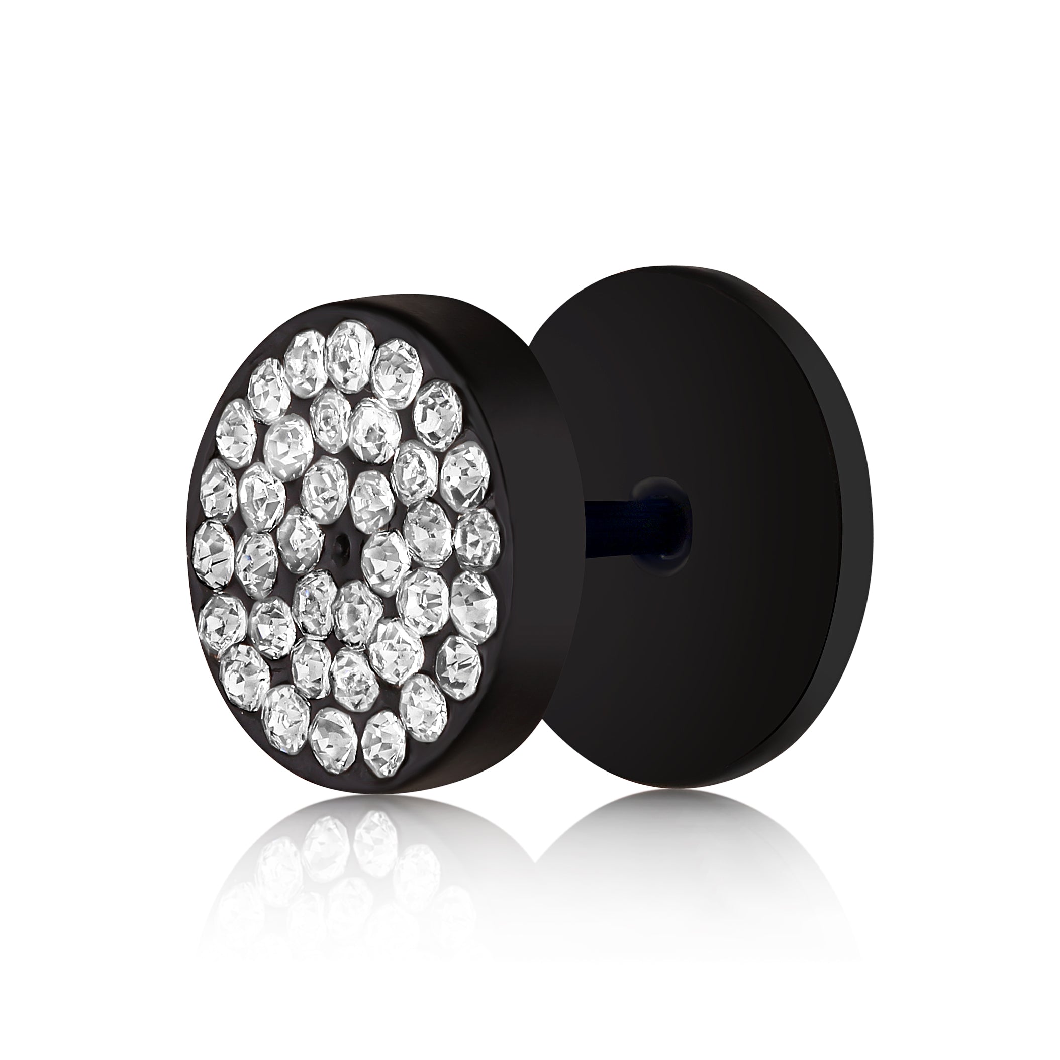 White Diamond & Black Plated Single Stud Earring For Unisex