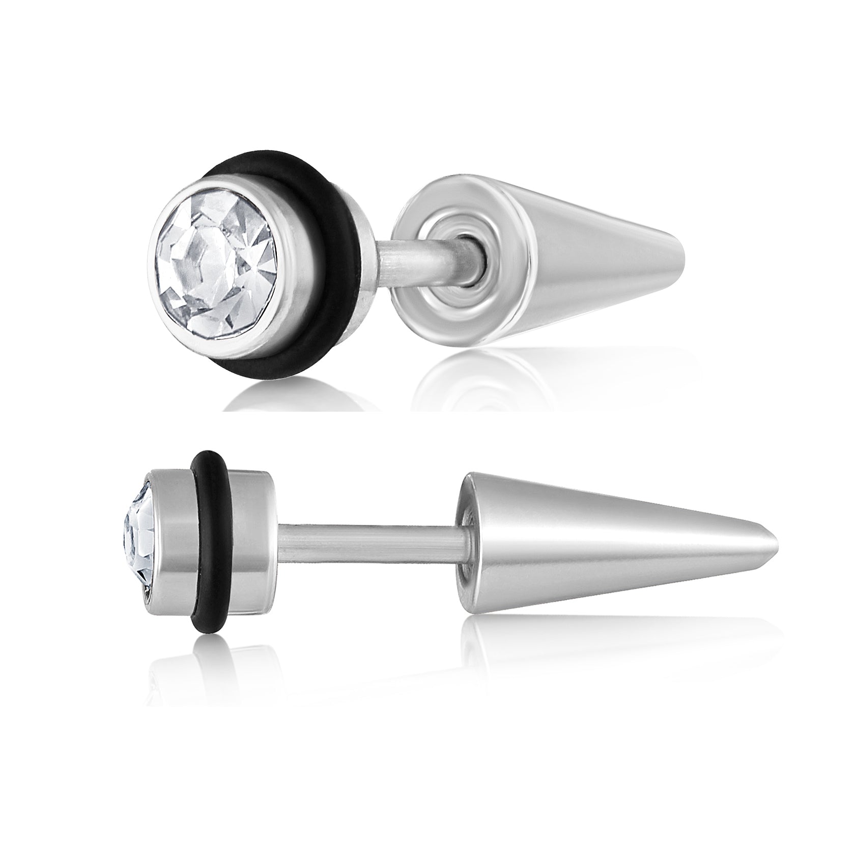 Diamond-Studded Cone Shape Silver Plated Stud Earring